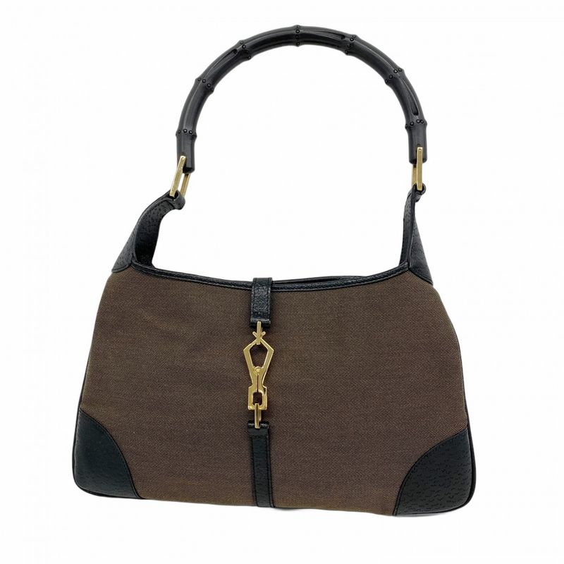 Gucci Handbag Bamboo Jackie 001 4060 Canvas Brown Black Chien Pan Gold Hardware