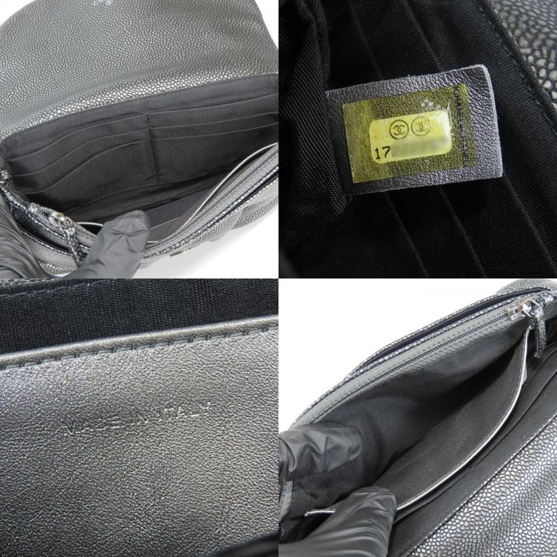 Chanel Shoulder Bag Half Moon Chain Wallet Metallic Soft Caviar Skin Silver