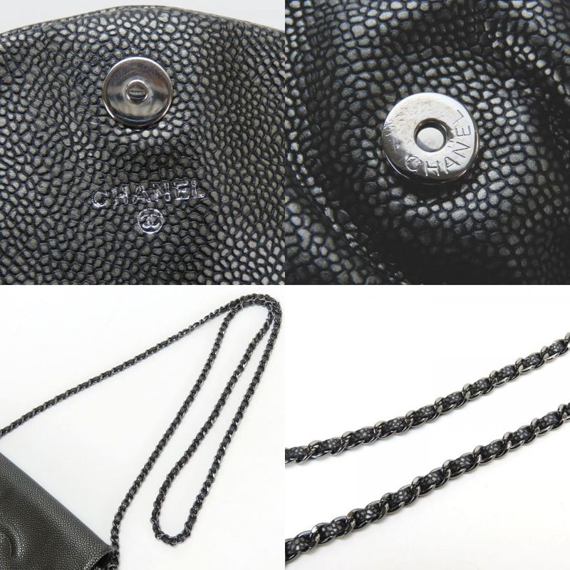 Chanel Shoulder Bag Half Moon Chain Wallet Metallic Soft Caviar Skin Silver