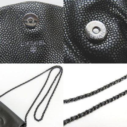 Chanel Shoulder Bag Half Moon Chain Wallet Metallic Soft Caviar Skin Silver