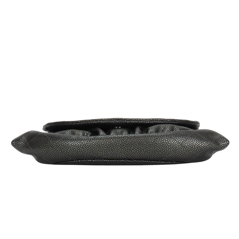 Chanel Shoulder Bag Half Moon Chain Wallet Metallic Soft Caviar Skin Silver