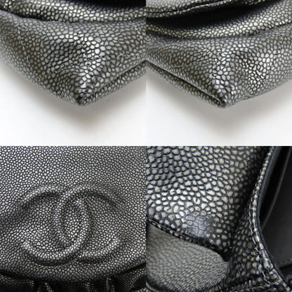Chanel Shoulder Bag Half Moon Chain Wallet Metallic Soft Caviar Skin Silver