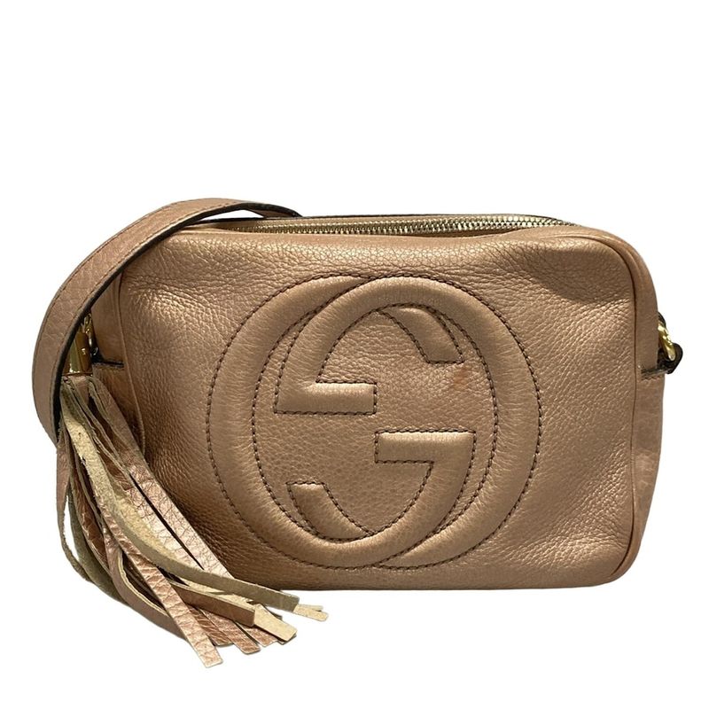 Gucci Shoulder Bag Soho 308364 Metallic Pink Tassels Leather