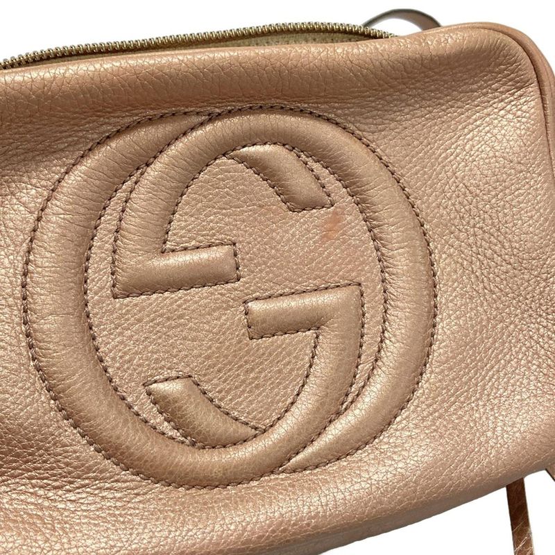Gucci Shoulder Bag Soho 308364 Metallic Pink Tassels Leather