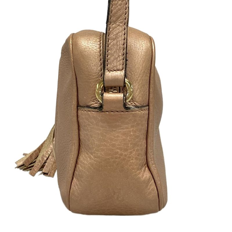 Gucci Shoulder Bag Soho 308364 Metallic Pink Tassels Leather