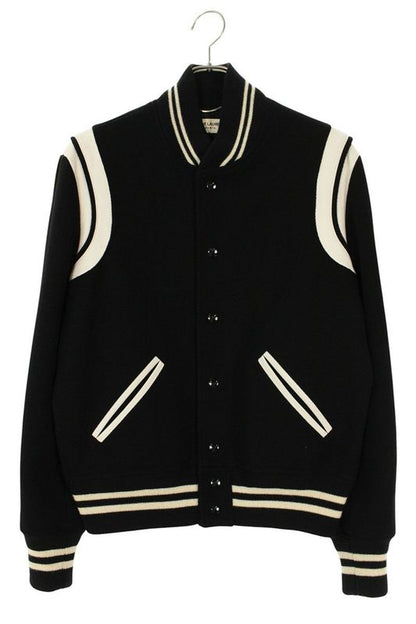 Saint Laurent Paris 325138 Y800b Leather Trim Stadium Teddy Blouson Men's 46