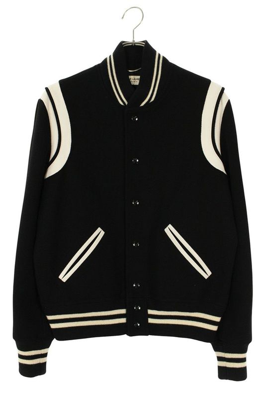 Saint Laurent Paris 325138 Y800b Leather Trim Stadium Teddy Blouson Men's 46