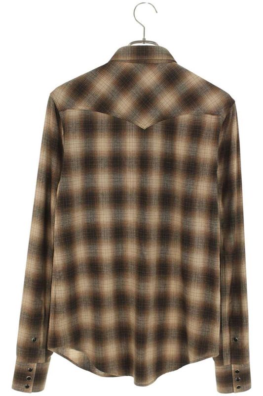 Saint Laurent Paris 15AW 392937 Y743j Cashmere Blend Ombre Check Western Long