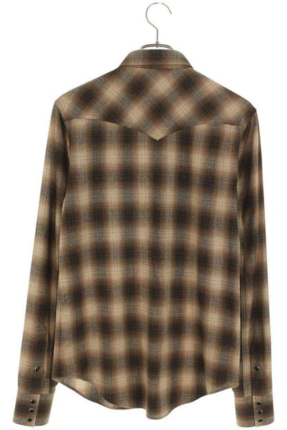 Saint Laurent Paris 15AW 392937 Y743j Cashmere Blend Ombre Check Western Long