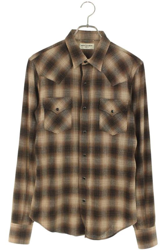 Saint Laurent Paris 15AW 392937 Y743j Cashmere Blend Ombre Check Western Long