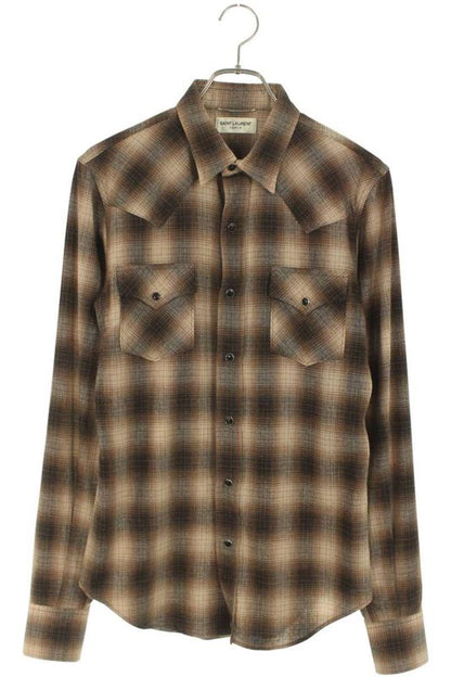 Saint Laurent Paris 15AW 392937 Y743j Cashmere Blend Ombre Check Western Long