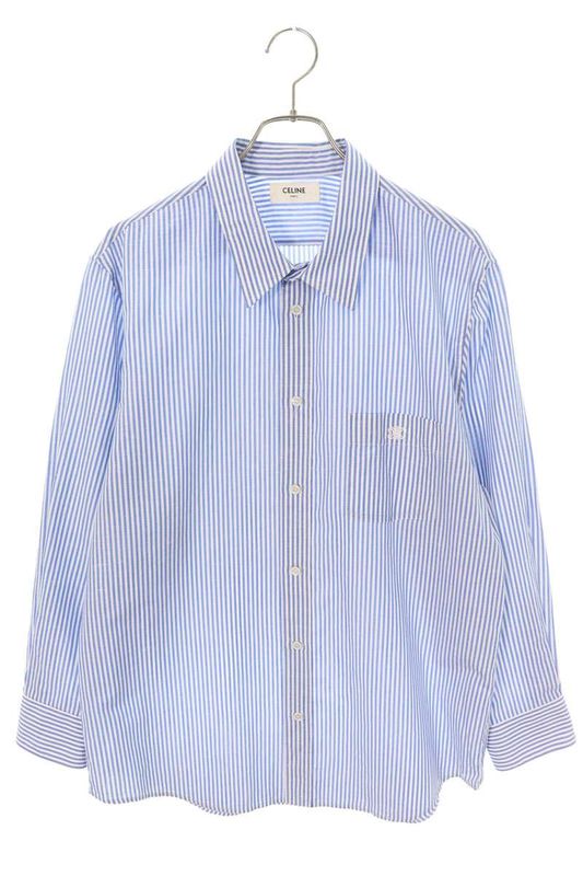 Celine 2c982724t Triomphe Striped Long Sleeve Shirt Men's 42