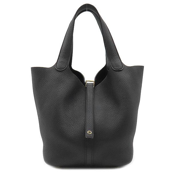 Hermes Handbag Picotin Lock MM Taurillon Clemence Black Gold Hardware Black