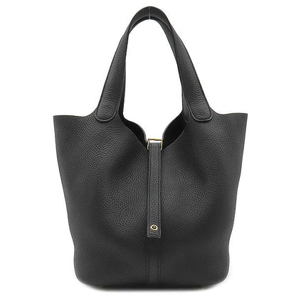 Hermes Handbag Picotin Lock MM Taurillon Clemence Black Gold Hardware Black