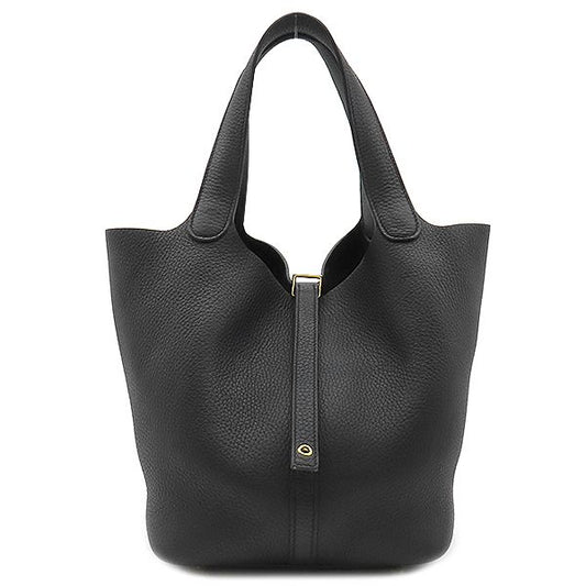 Hermes Handbag Picotin Lock MM Taurillon Clemence Black Gold Hardware Black