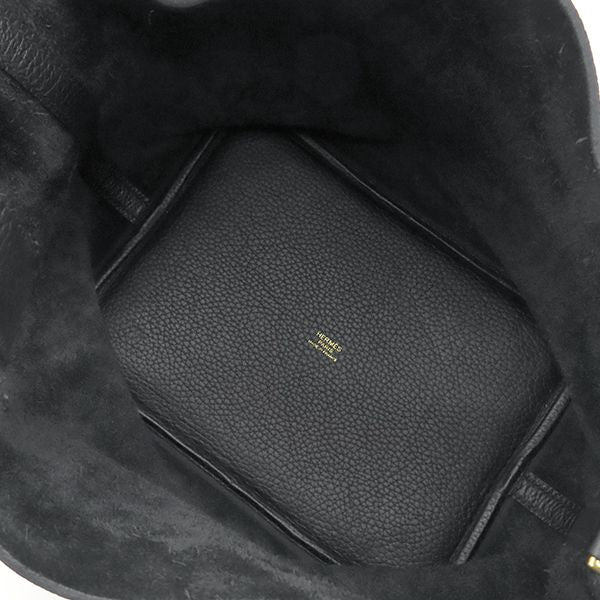 Hermes Handbag Picotin Lock MM Taurillon Clemence Black Gold Hardware Black