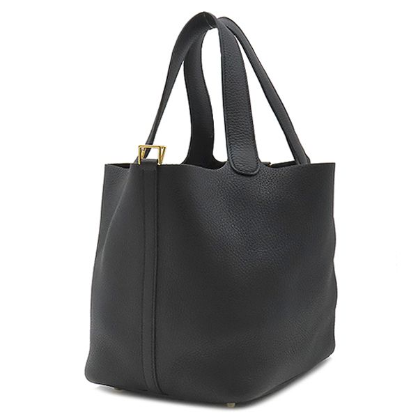 Hermes Handbag Picotin Lock MM Taurillon Clemence Black Gold Hardware Black
