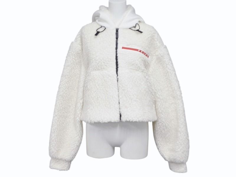 Prada Sports Cropped Double Fleece Jacket White XS