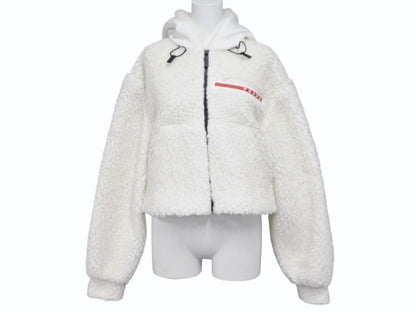 Prada Sports Cropped Double Fleece Jacket White XS