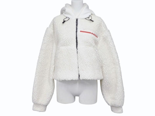 Prada Sports Cropped Double Fleece Jacket White XS