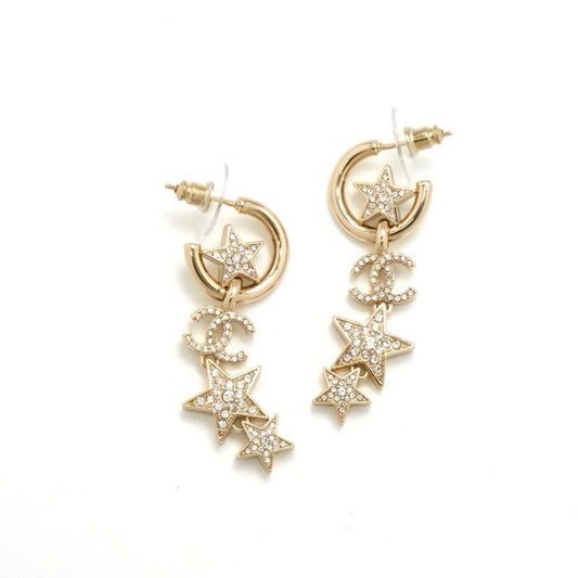 Chanel Earrings Earring Gold Hoop Earrings Coco Mark Rhinestone Star