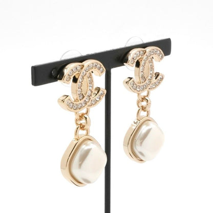 Chanel Earrings Earring Gold Coco Mark Rhinestone
