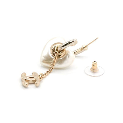 Chanel Earrings Earring Gold White Coco Mark Rhinestone Heart Hoop