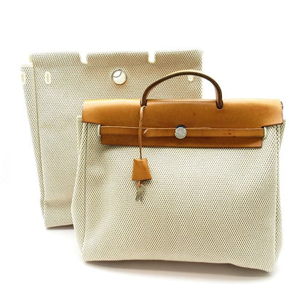 Hermes Herbag Her Bag MM Toile GM Calf Women's Backpack Daypack Natural