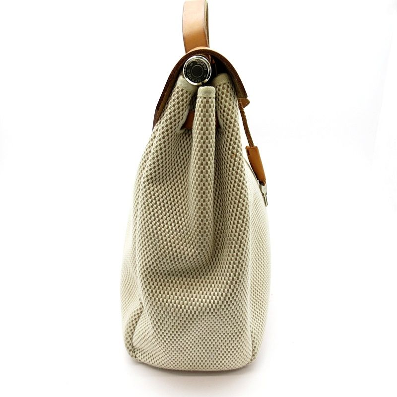 Hermes Herbag Her Bag MM Toile GM Calf Women's Backpack Daypack Natural