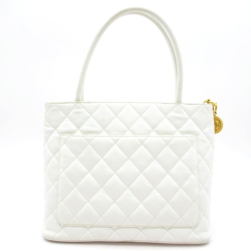 Chanel Reproduction Tote A01804 Caviar Skin Women's Tote Bag White Excellent