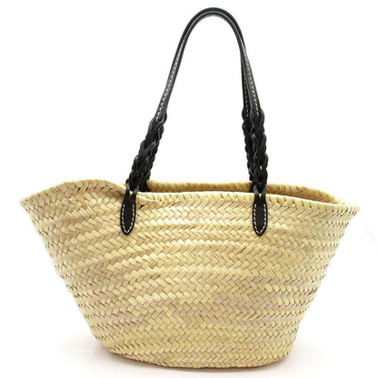 Prada Woven Palm Tote Bag 1bg314 Straw Wicker Leather Women's Tote Natural Black