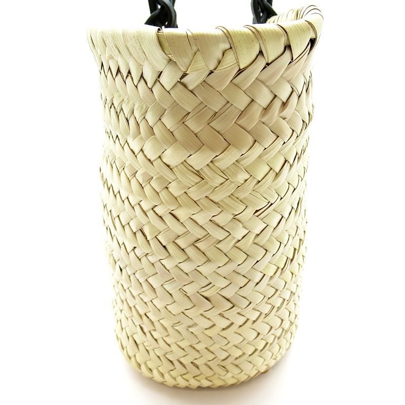 Prada Woven Palm Tote Bag 1bg314 Straw Wicker Leather Women's Tote Natural Black