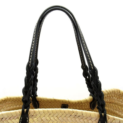Prada Woven Palm Tote Bag 1bg314 Straw Wicker Leather Women's Tote Natural Black