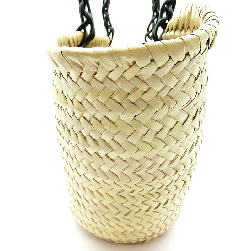 Prada Woven Palm Tote Bag 1bg314 Straw Wicker Leather Women's Tote Natural Black