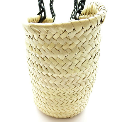 Prada Woven Palm Tote Bag 1bg314 Straw Wicker Leather Women's Tote Natural Black