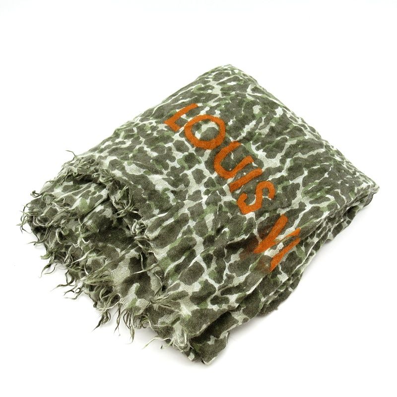 Louis Vuitton Shawl Camouflage 70% Cashmere 30% Silk Women's Khaki
