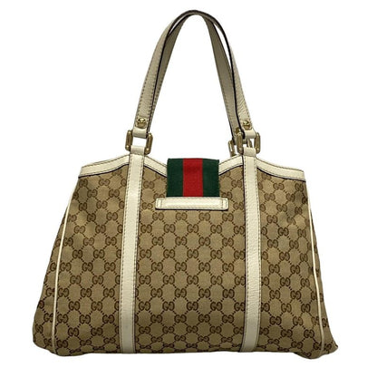 Gucci Tote Bag GG Patternsherry 233609 Beige Dark Brown And White Leather