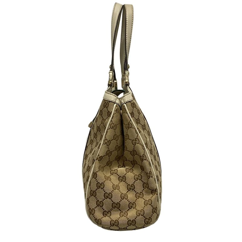 Gucci Tote Bag GG Patternsherry 233609 Beige Dark Brown And White Leather