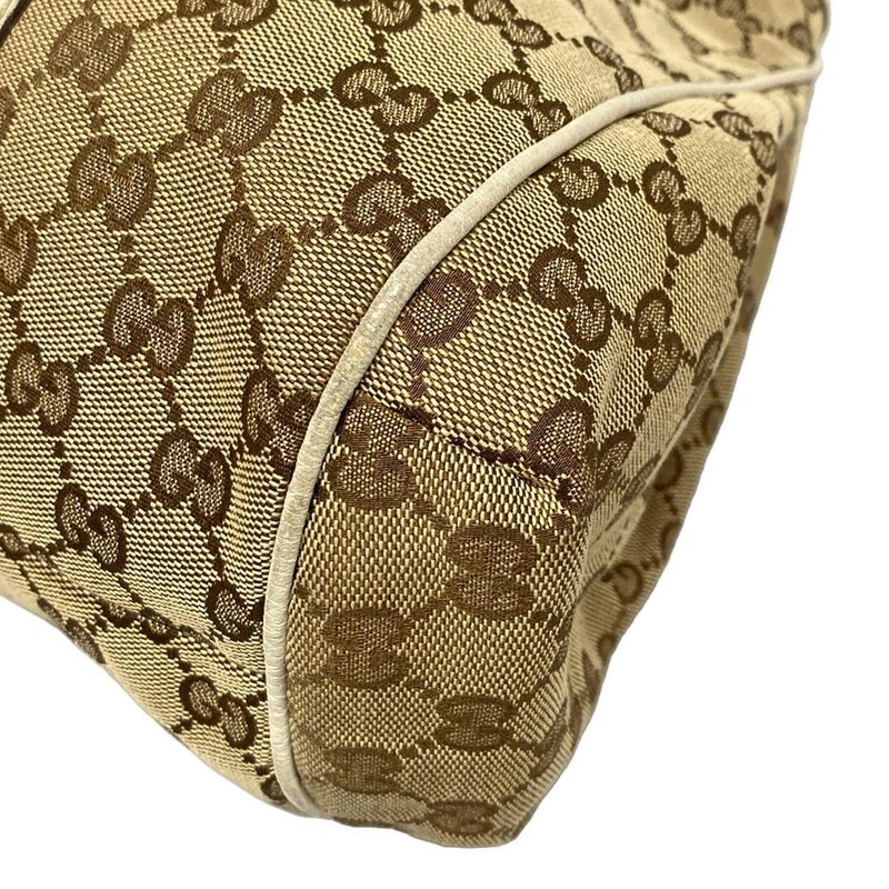 Gucci Tote Bag GG Patternsherry 233609 Beige Dark Brown And White Leather