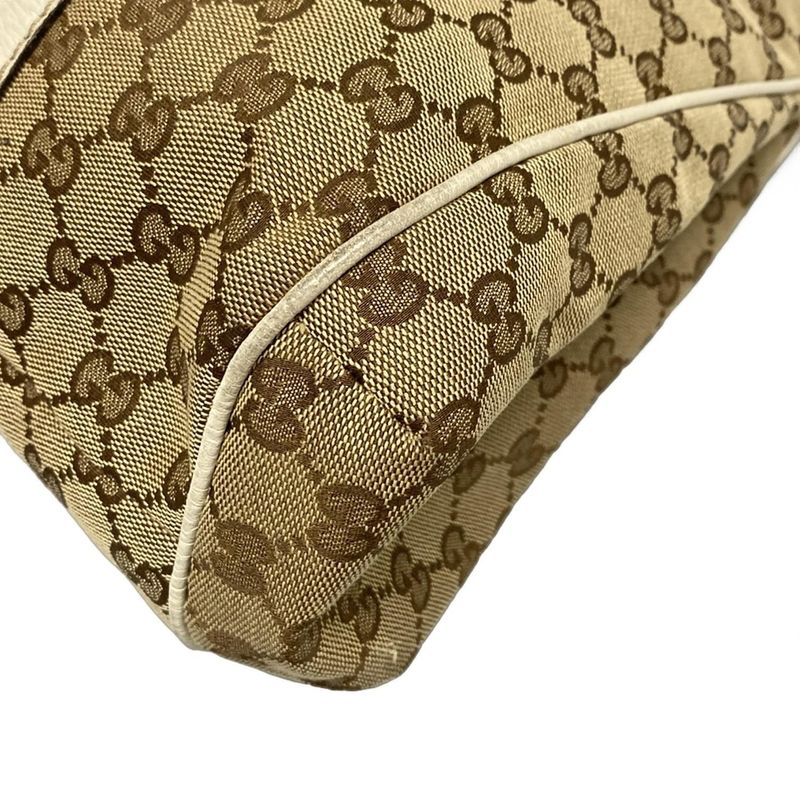 Gucci Tote Bag GG Patternsherry 233609 Beige Dark Brown And White Leather