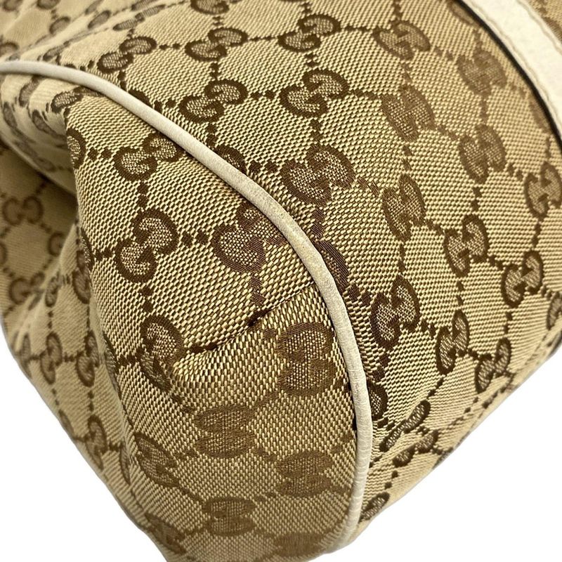 Gucci Tote Bag GG Patternsherry 233609 Beige Dark Brown And White Leather