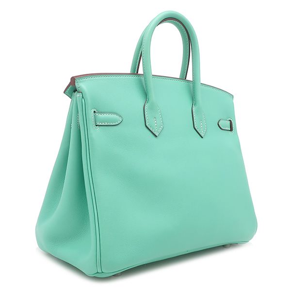 Hermes Handbag Birkin 25 Vorsoft Lagon Silver Hardware Blue Green L Engraved