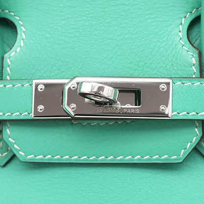 Hermes Handbag Birkin 25 Vorsoft Lagon Silver Hardware Blue Green L Engraved