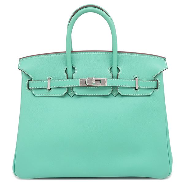 Hermes Handbag Birkin 25 Vorsoft Lagon Silver Hardware Blue Green L Engraved