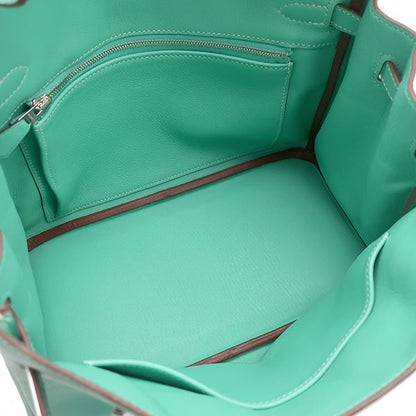 Hermes Handbag Birkin 25 Vorsoft Lagon Silver Hardware Blue Green L Engraved