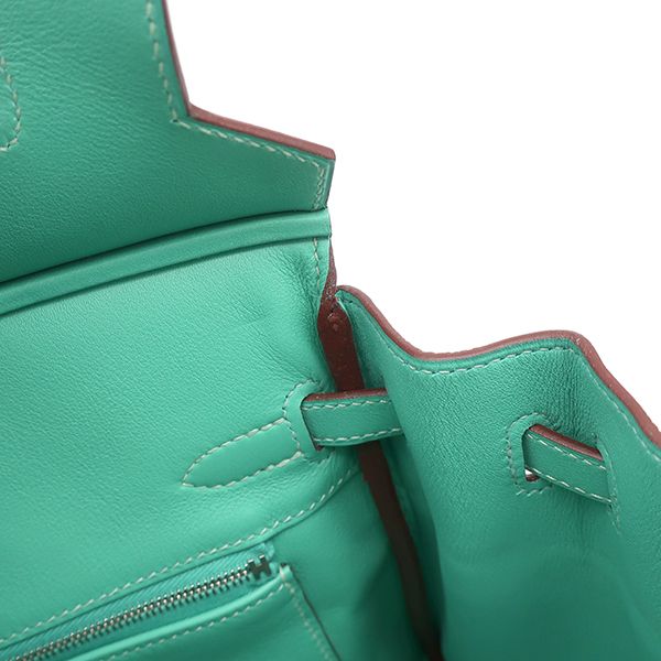 Hermes Handbag Birkin 25 Vorsoft Lagon Silver Hardware Blue Green L Engraved