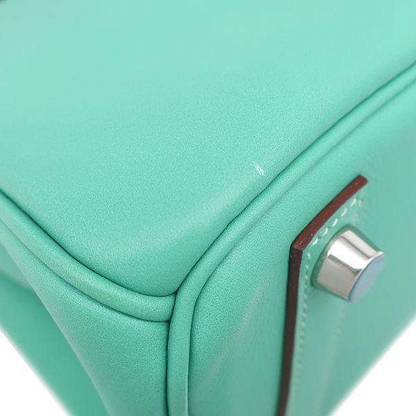 Hermes Handbag Birkin 25 Vorsoft Lagon Silver Hardware Blue Green L Engraved