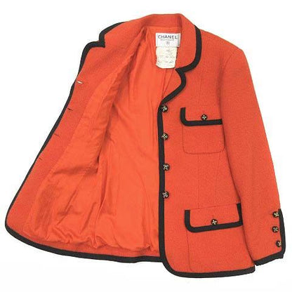 Chanel Boutique Skirt Suit Top And Bottom Setup Piping Wool Jacket 20015 Orange