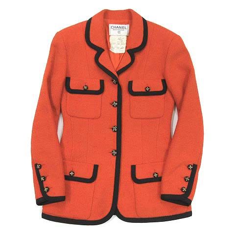 Chanel Boutique Skirt Suit Top And Bottom Setup Piping Wool Jacket 20015 Orange