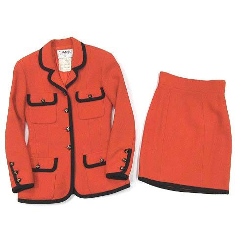 Chanel Boutique Skirt Suit Top And Bottom Setup Piping Wool Jacket 20015 Orange